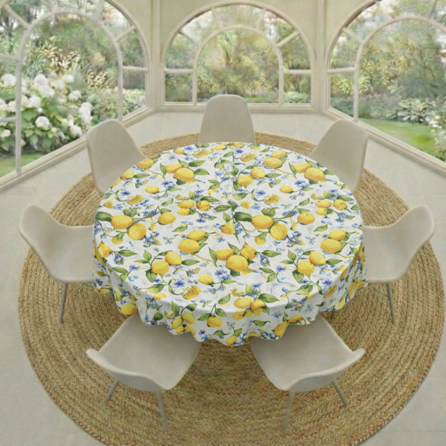 Tablecloth Round - Lemons With Blue