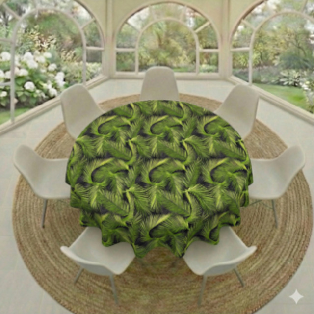 Tablecloth Round - Palms On Black