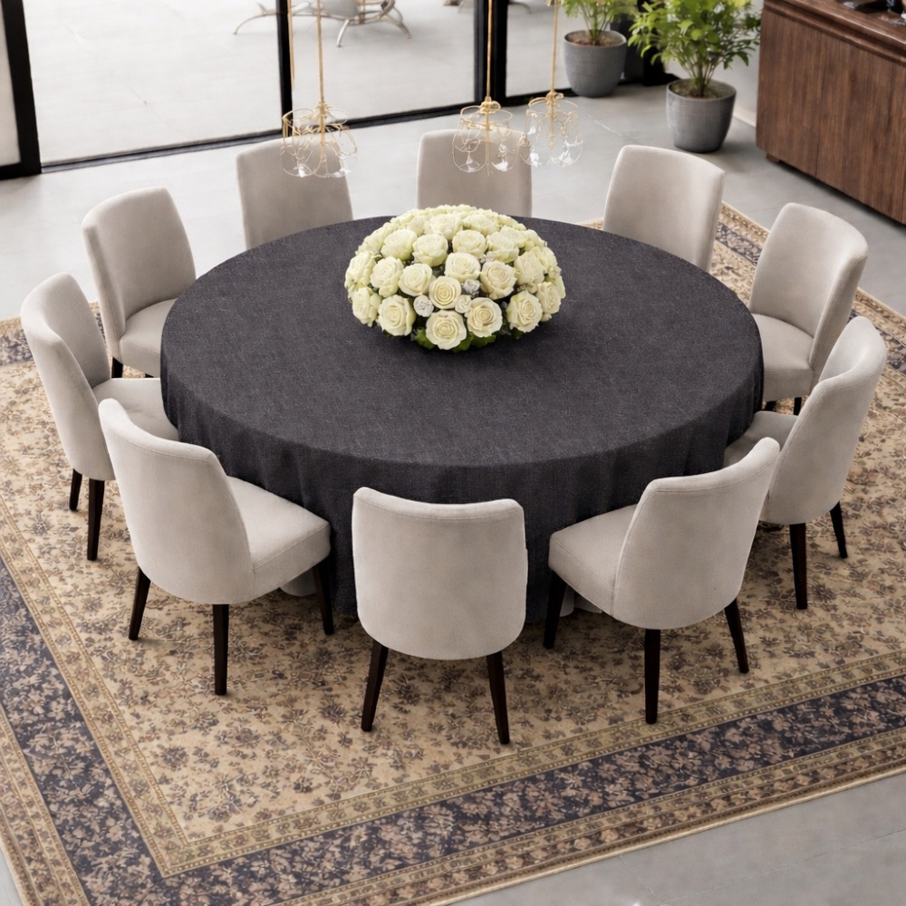 Round Linen Like Tablecloth - Charcoal