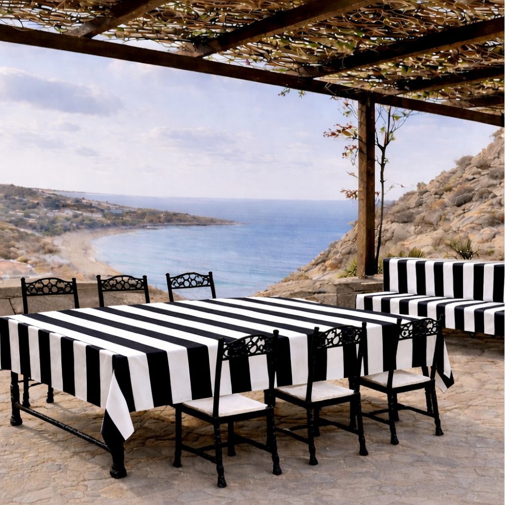Water Resistant Tablecloth - Black Stripe