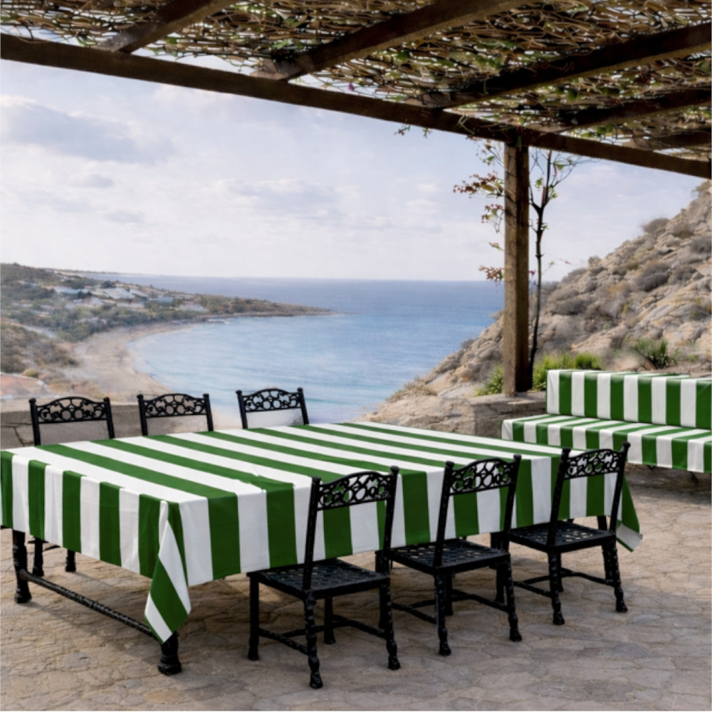 Water Resistant Tablecloth - Green Stripe