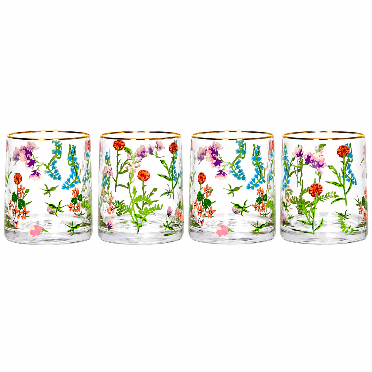 Floral Whiskey Glasses - Set of 4