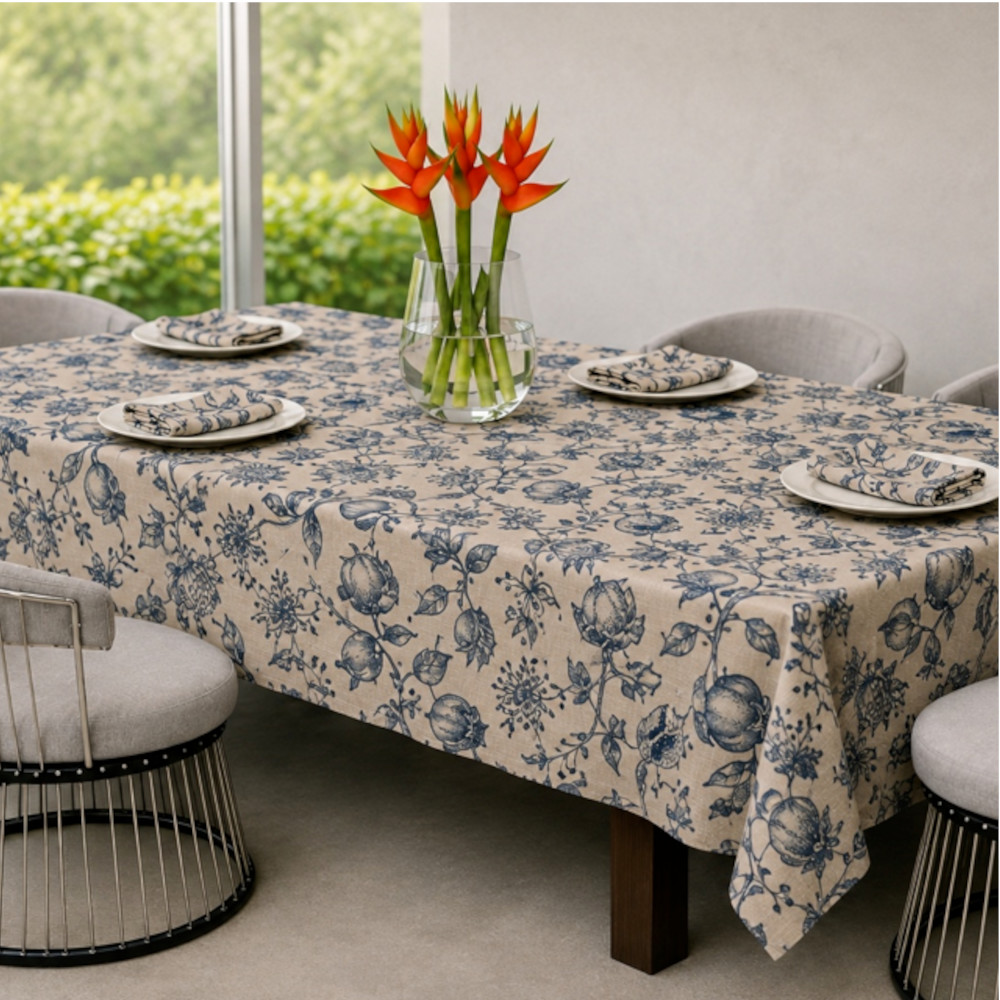 Linen Like Tablecloth - Pomegranate - Periwinkle - Image 2