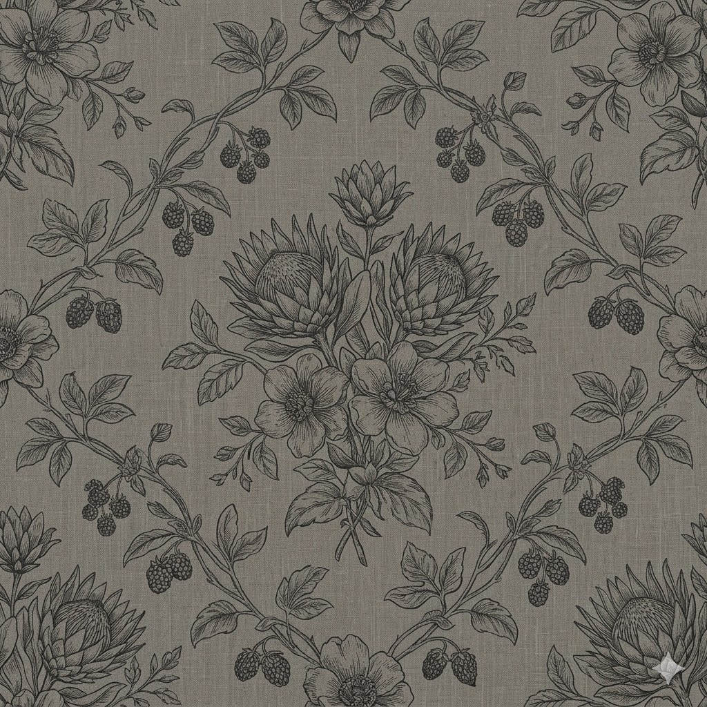Round Linen Like Tablecloth - Protea - Graphite