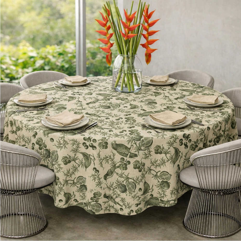 Round Linen Like Tablecloth - Avian - Khaki - Image 2