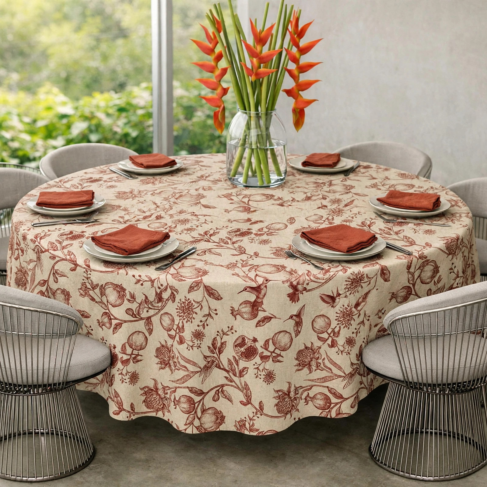 Round Linen Like Tablecloth - Pomegranate - Terracotta - Image 2
