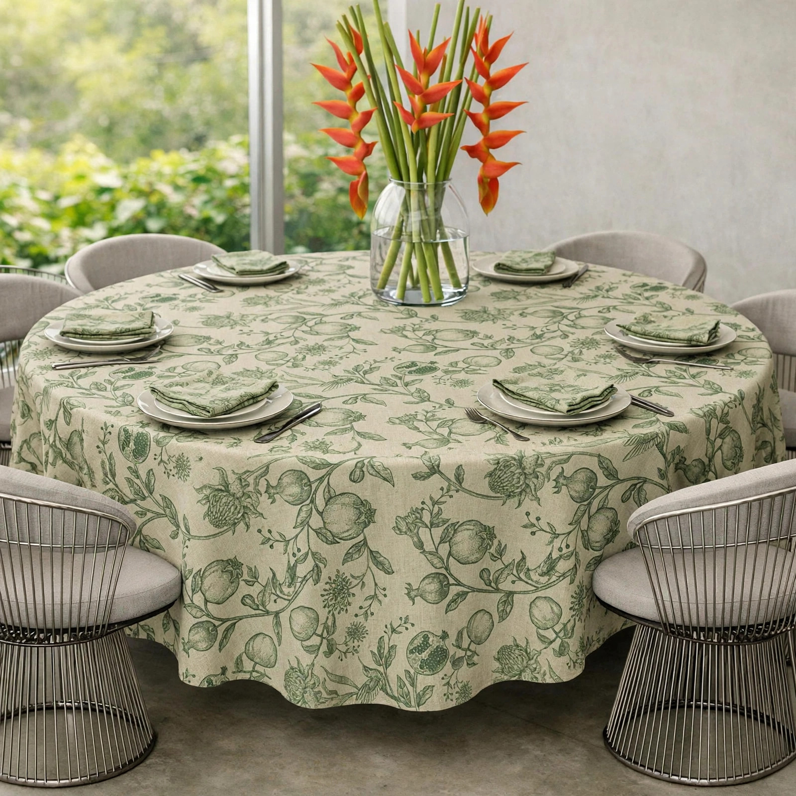 Round Linen Like Tablecloth - Pomegranate - Thyme - Image 2