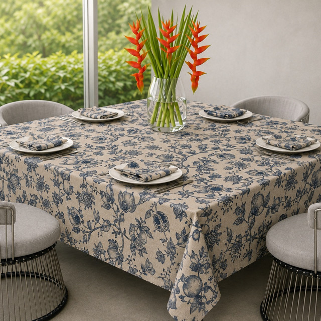 Square Linen Like Tablecloth - Pomergranate - Periwinkle - Image 2