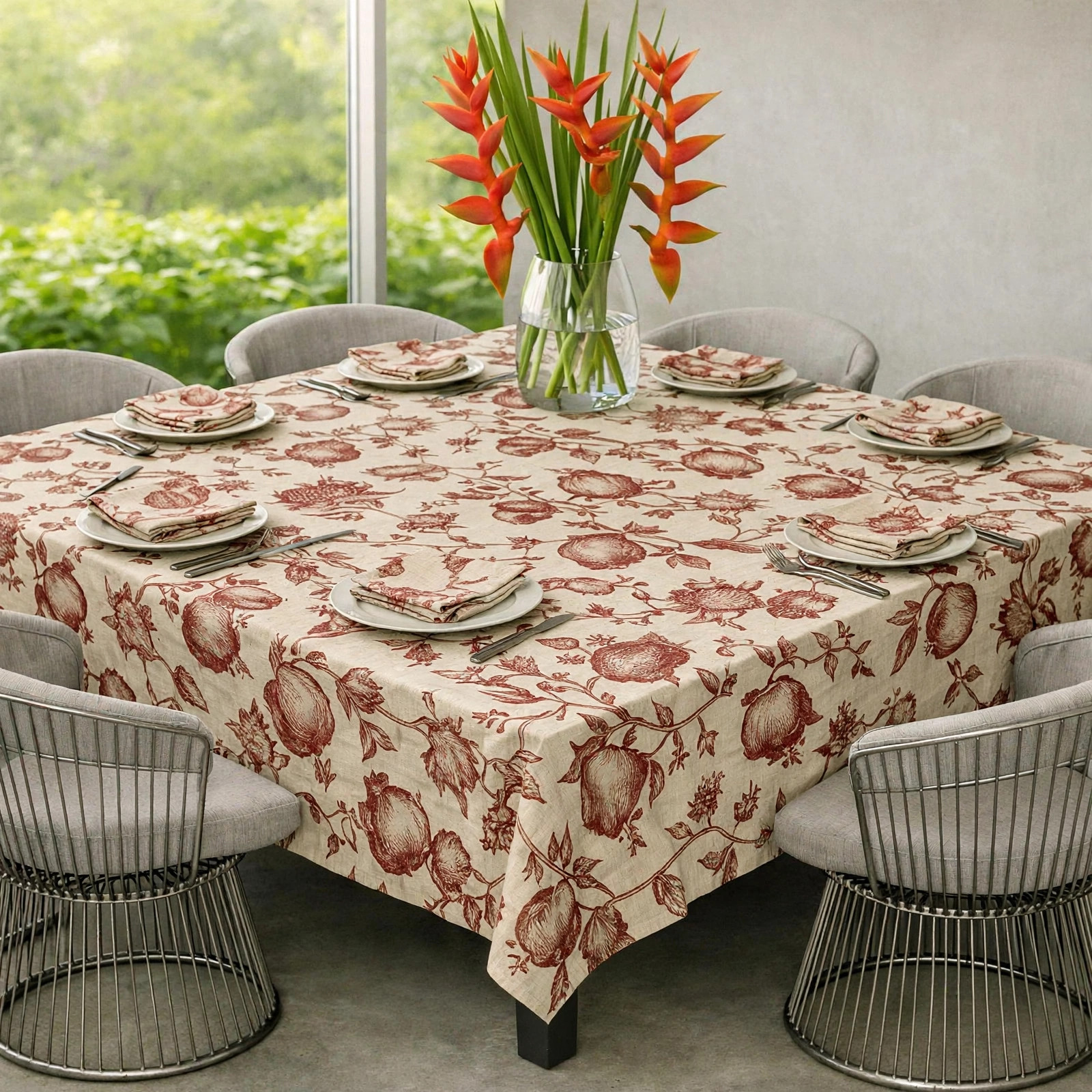 Square Linen Like Tablecloth - Pomergranate - Terracotta - Image 2