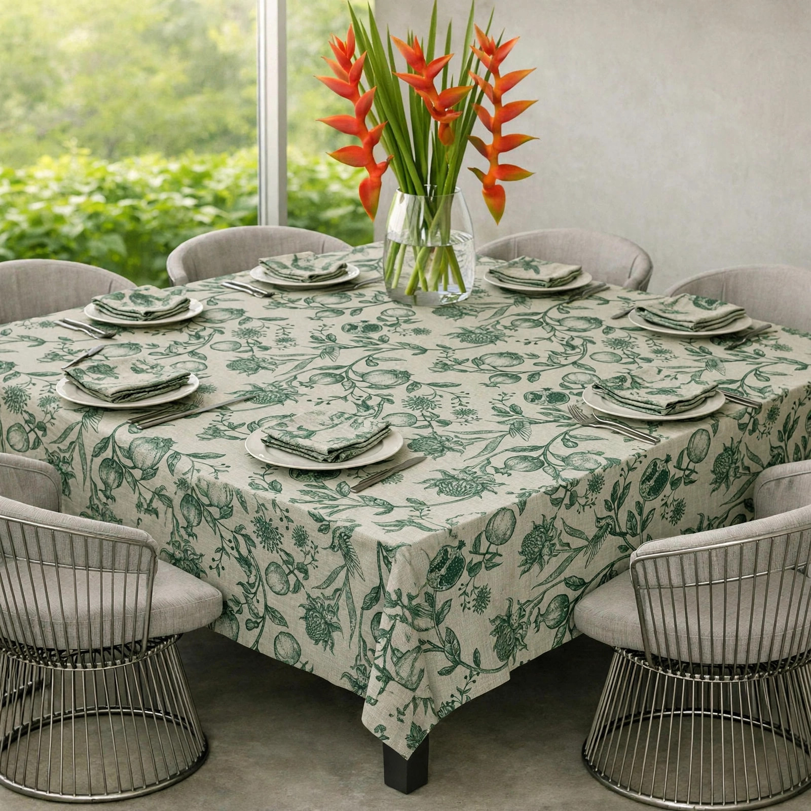 Square Linen Like Tablecloth - Pomergranate - Willow - Image 2