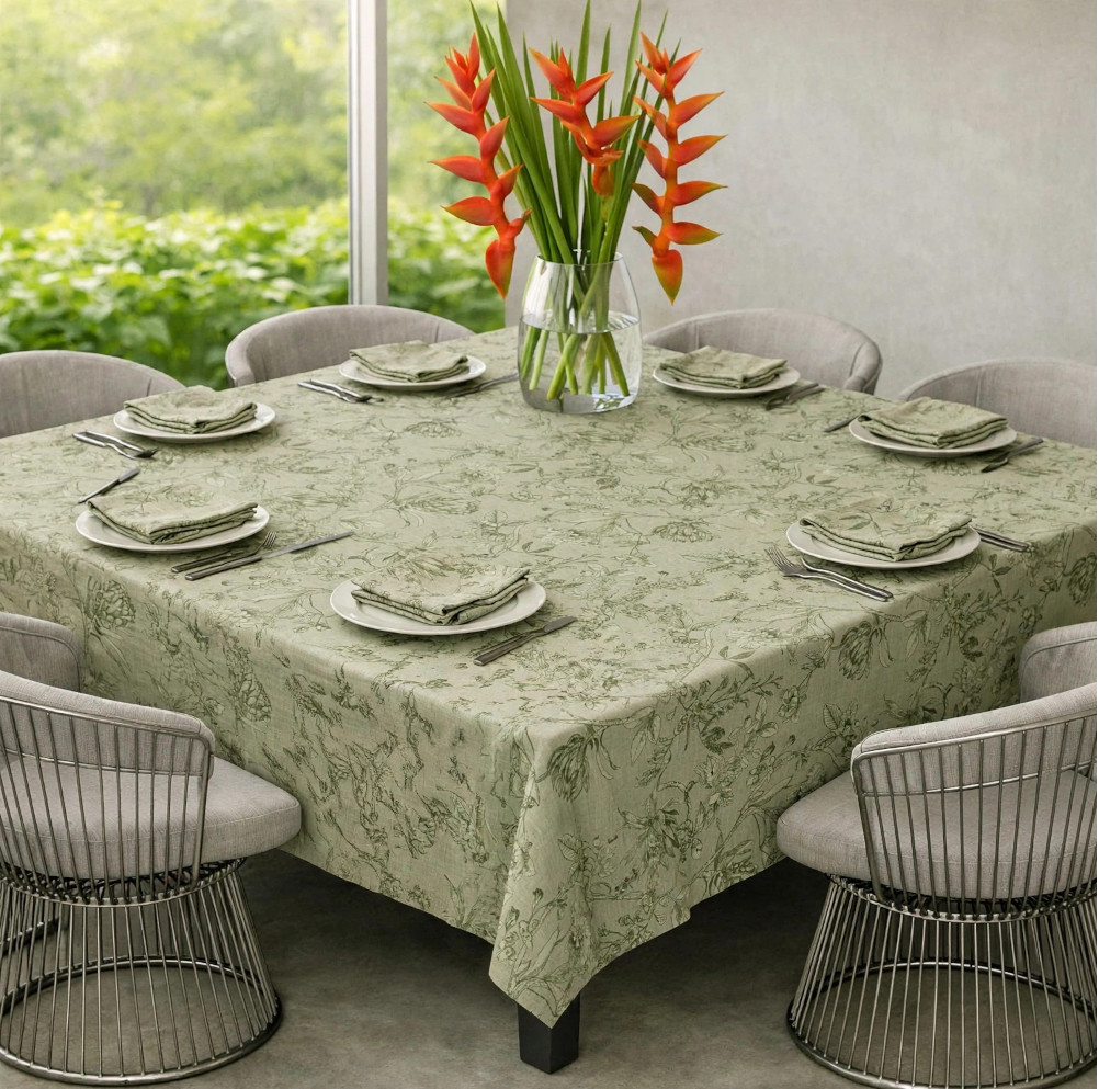 Square Linen Like Tablecloth - Protea - Olive - Image 2