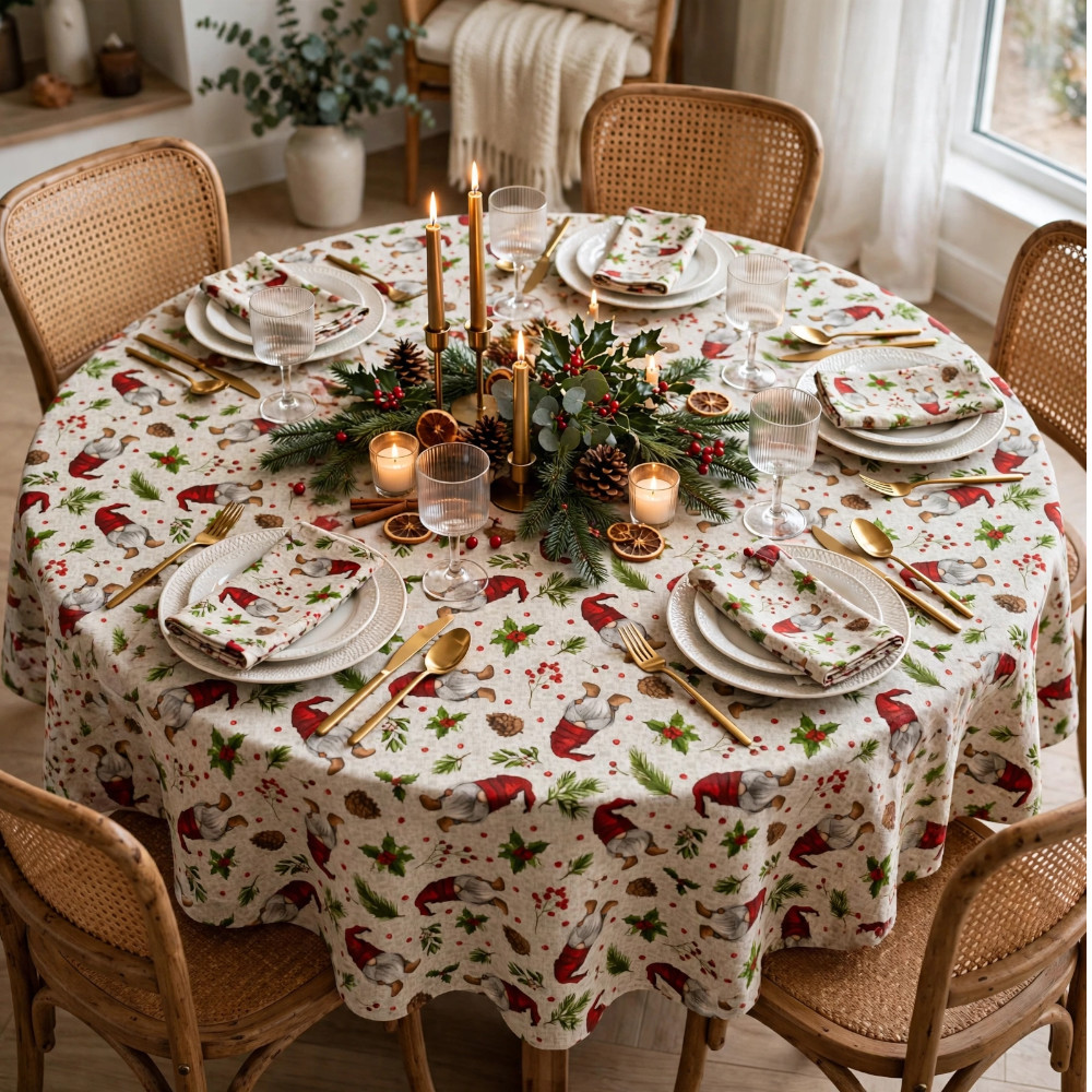 Round Xmas Tablecloth - Gnomes - Image 2