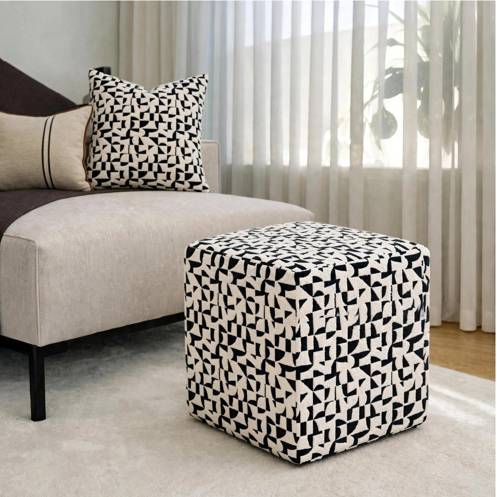 Square Ottoman Abstract Geo - Jet Black - Image 2