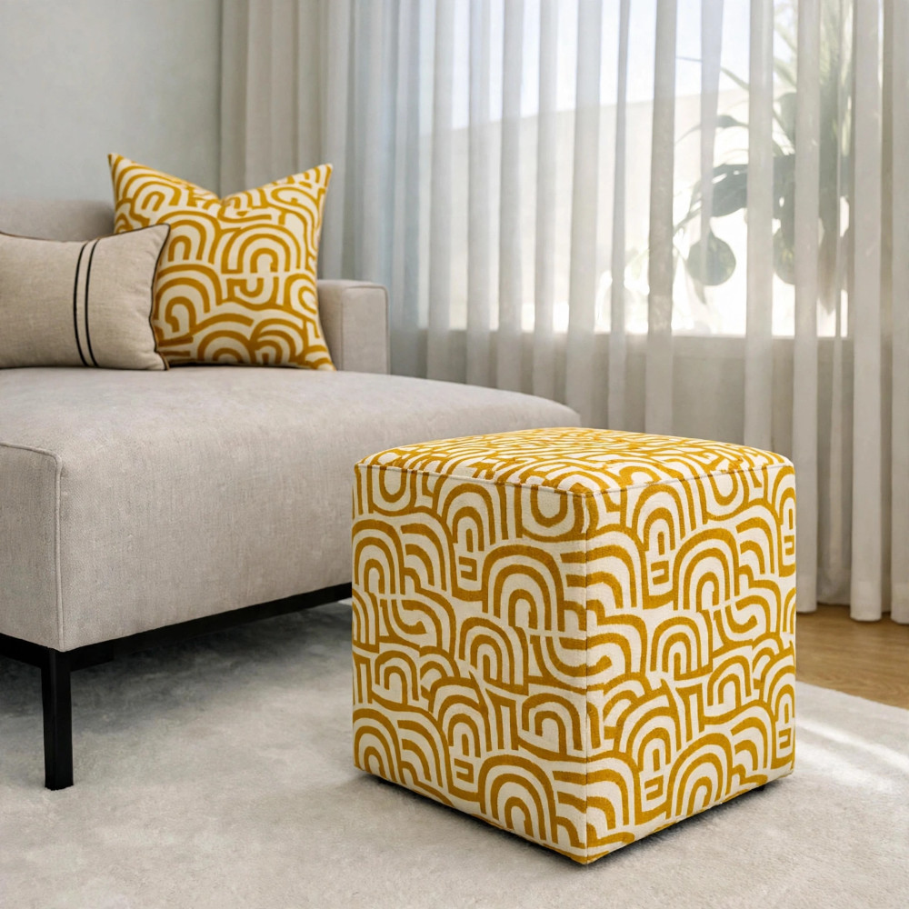 Square Ottoman Road Map - Mustard Ochre - Image 2