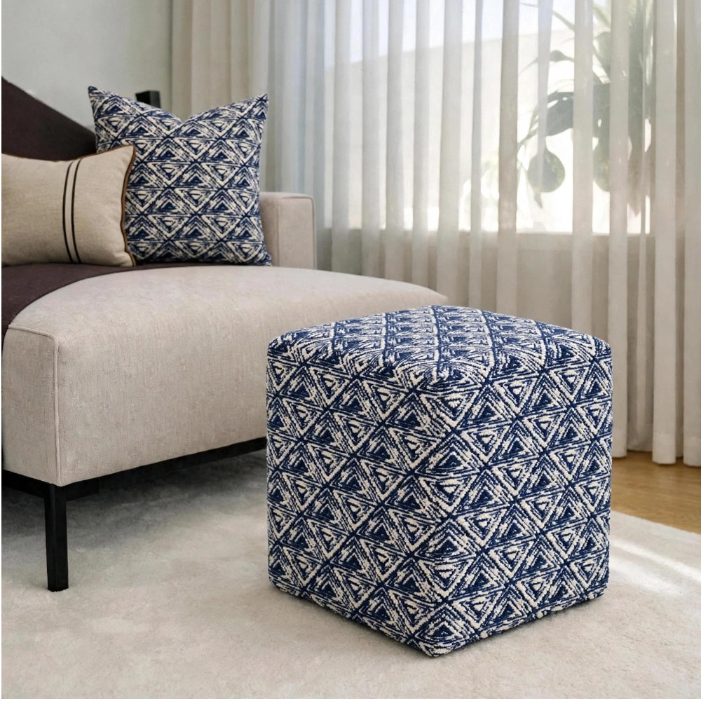 Square Ottoman Tribal Diamond - Indigo - Image 2