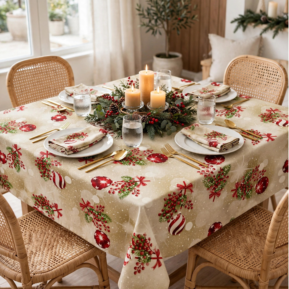 Square Tablecloth - Balls And Holly - Image 2