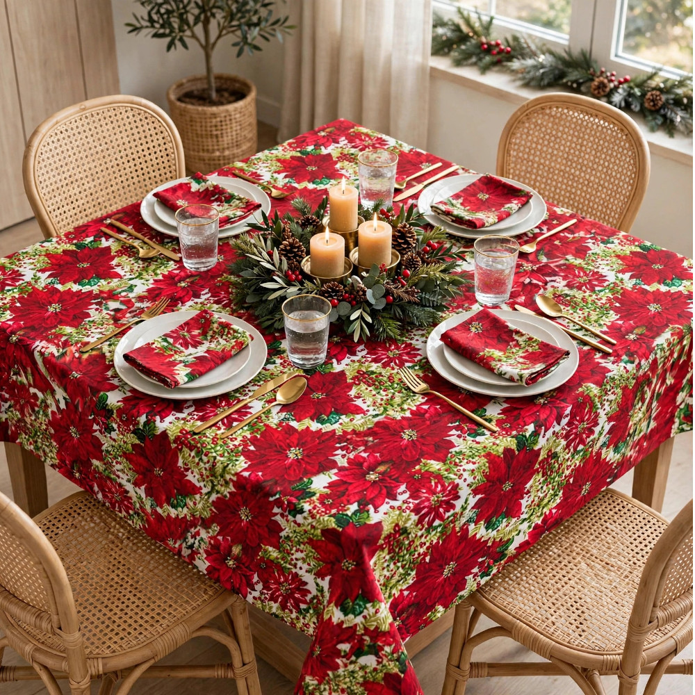 Square Tablecloth - Red Poinsettia - Image 2
