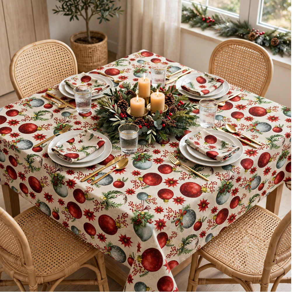 Round Xmas Tablecloth - Balls - Image 2