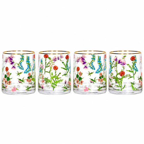 Floral Whiskey Glasses - Set of 4