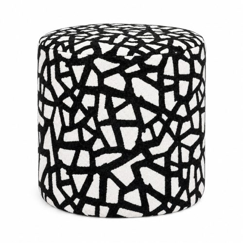 Ottoman Round Fractured Mosaic Jet Black