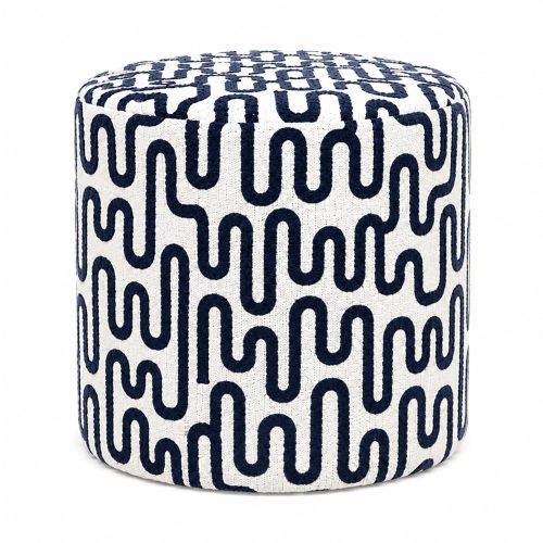 Ottoman- Round Road Map Midnight Blue