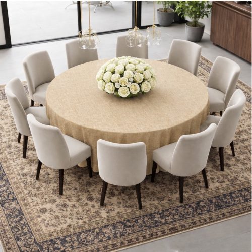 Round Linen Like Tablecloth Beige