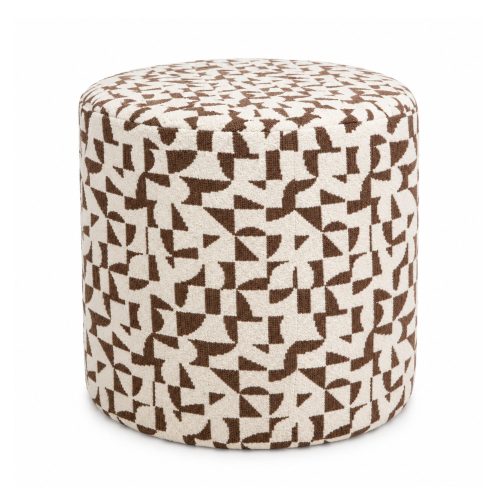 Round Ottoman Abstract Geo Light Brown