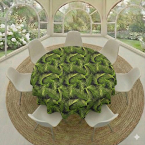 Round Tablecloth  Palms On Black