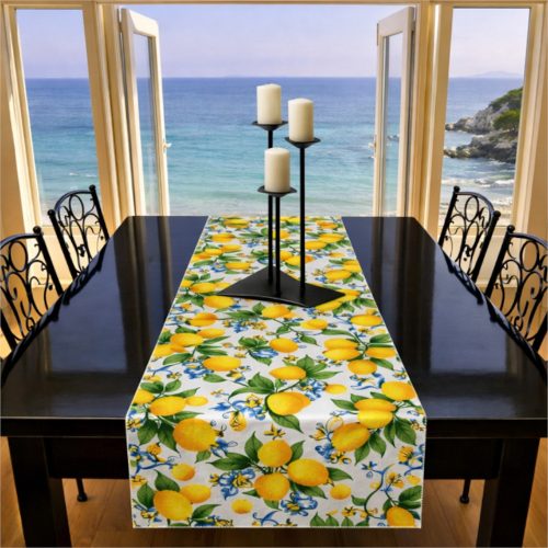 Table Runner Lemons With Blue