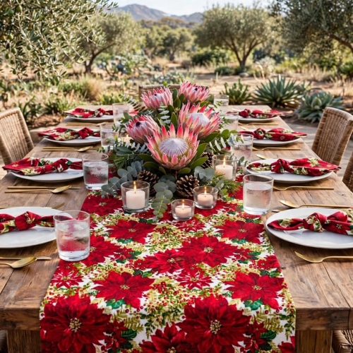 Xmas Runner - Red Poinsettia